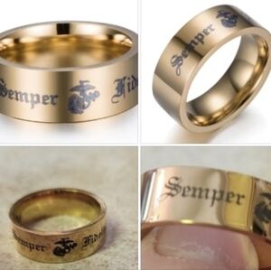 New Stainless Steel Marine Corps semper fidelis ring band Choose Gold Or Black